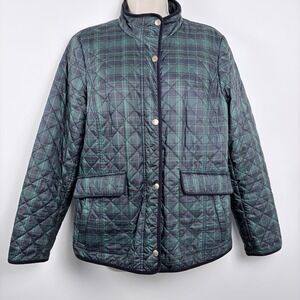Talbots Quilted Jacket Women Sz M Green Tartan Plaid Barn Old Money Preppy Chore